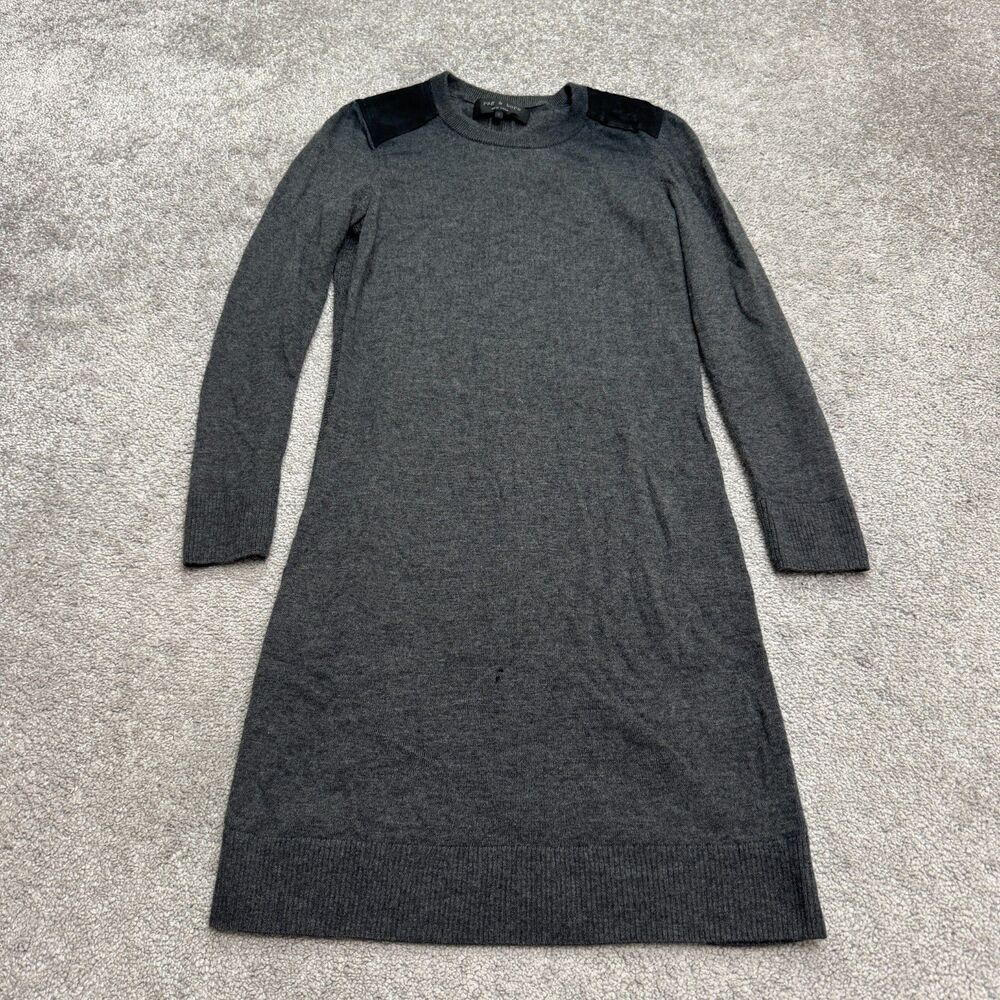 Rag & Bone Wool Leather Midi Sweater Dress Womens Small Dark Gray Long Sleeve